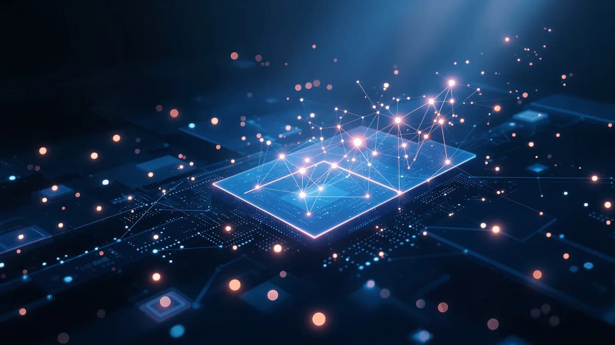 Abstract digital network with interconnected glowing nodes and flowing data pathways representing AI-powered B2B lead generation and LinkedIn strategy.