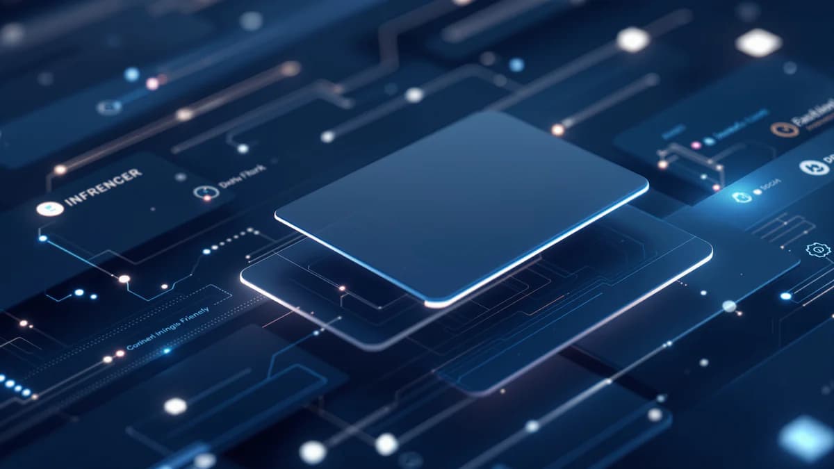 Layered geometric abstract composition with interconnected digital shapes and clean interface lines, representing social technology architecture and UX design strategy.