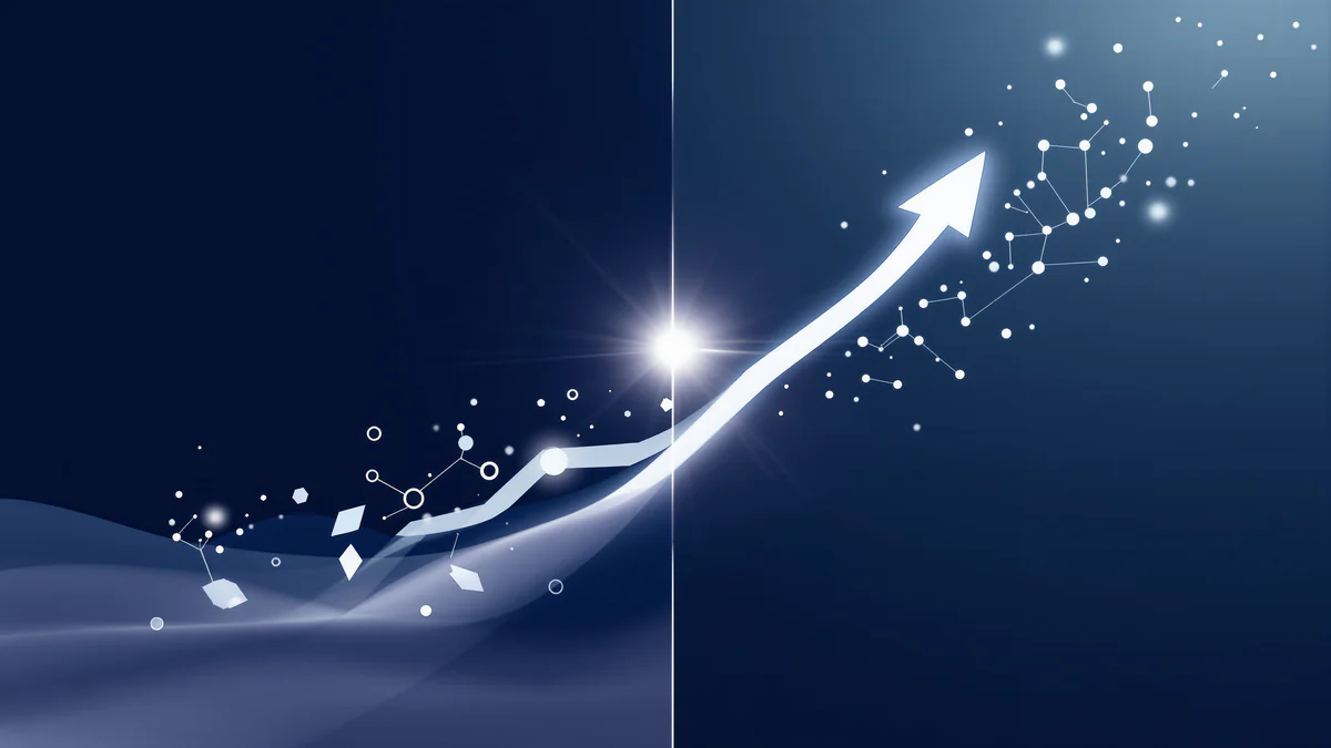 Abstract visualization of two diverging paths converging into unified upward trajectory, representing DIY versus expert SEO strategies merging toward growth.