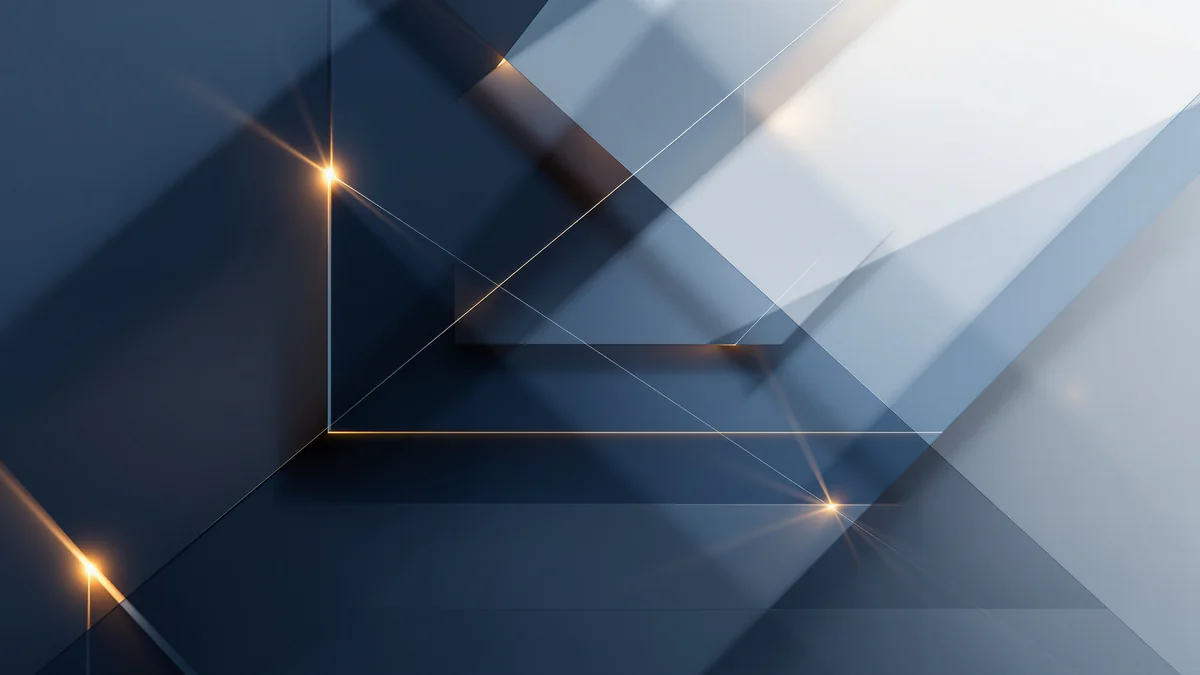 Abstract layered geometric planes in navy and charcoal with intersecting lines, warm accent lighting, and clean composition representing strategic evaluation and decision-making criteria.