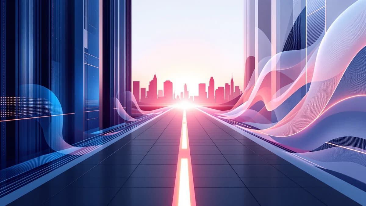 Abstract geometric composition showing two distinct pathways converging at a central glowing point, representing LinkedIn and TikTok platform strategies intersecting.